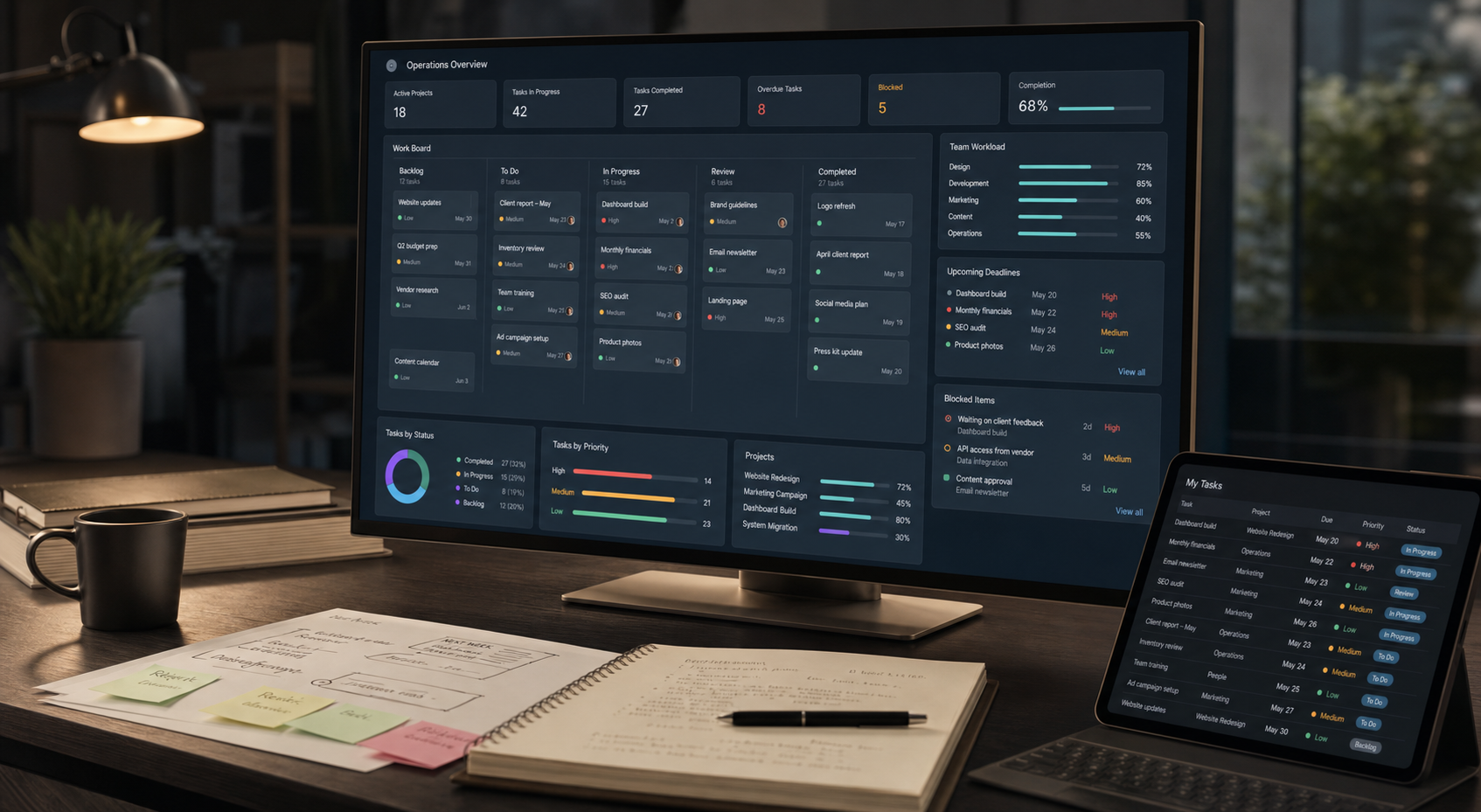 Operations workspace showing workload tracking and team capacity